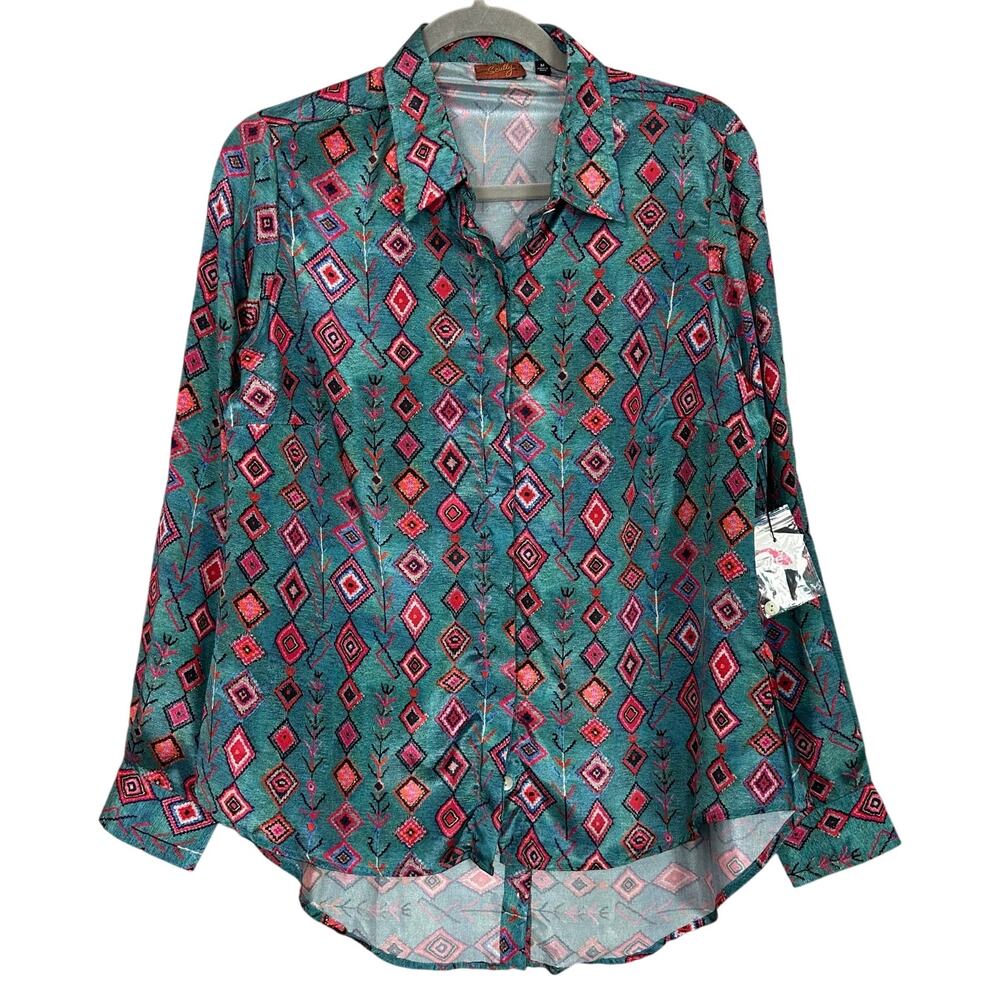 Scully Womens Button Up Shirt Western Blue Rodeo Cowgirl Size Medium NEW